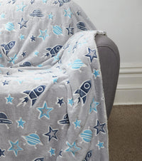 Outer Space Glow In The Dark Astronaut and Rocket Teddy Fleece Duvet Set for Children, OEKO-TEX Certified Bedding Perfect for Winter by OLIVIA ROCCO Duvet Cover