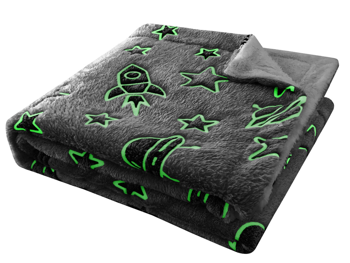 Outer Space Glow In The Dark Astronaut and Rocket Teddy Fleece Duvet Set for Children, OEKO-TEX Certified Bedding Perfect for Winter by OLIVIA ROCCO Duvet Cover