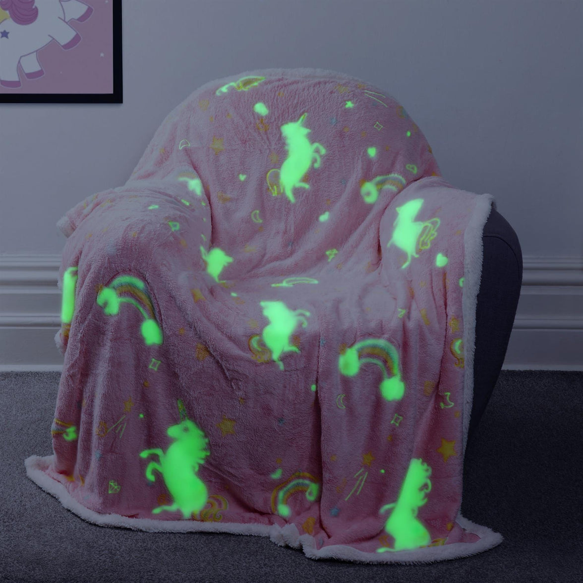 Magical Glow In The Dark Rainbow Unicorn Teddy Fleece Duvet Set for Kids Super Soft Cosy Bedding Perfect for Children's Bedrooms by OLIVIA ROCCO Duvet Cover