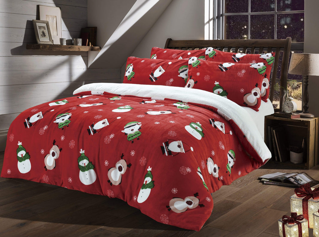 Festive Christmas Reversible Teddy Fleece Duvet Set with Faux Fur Warm Bedding in Single Double King Sizes by OLIVIA ROCCO SINGLE Duvet Cover