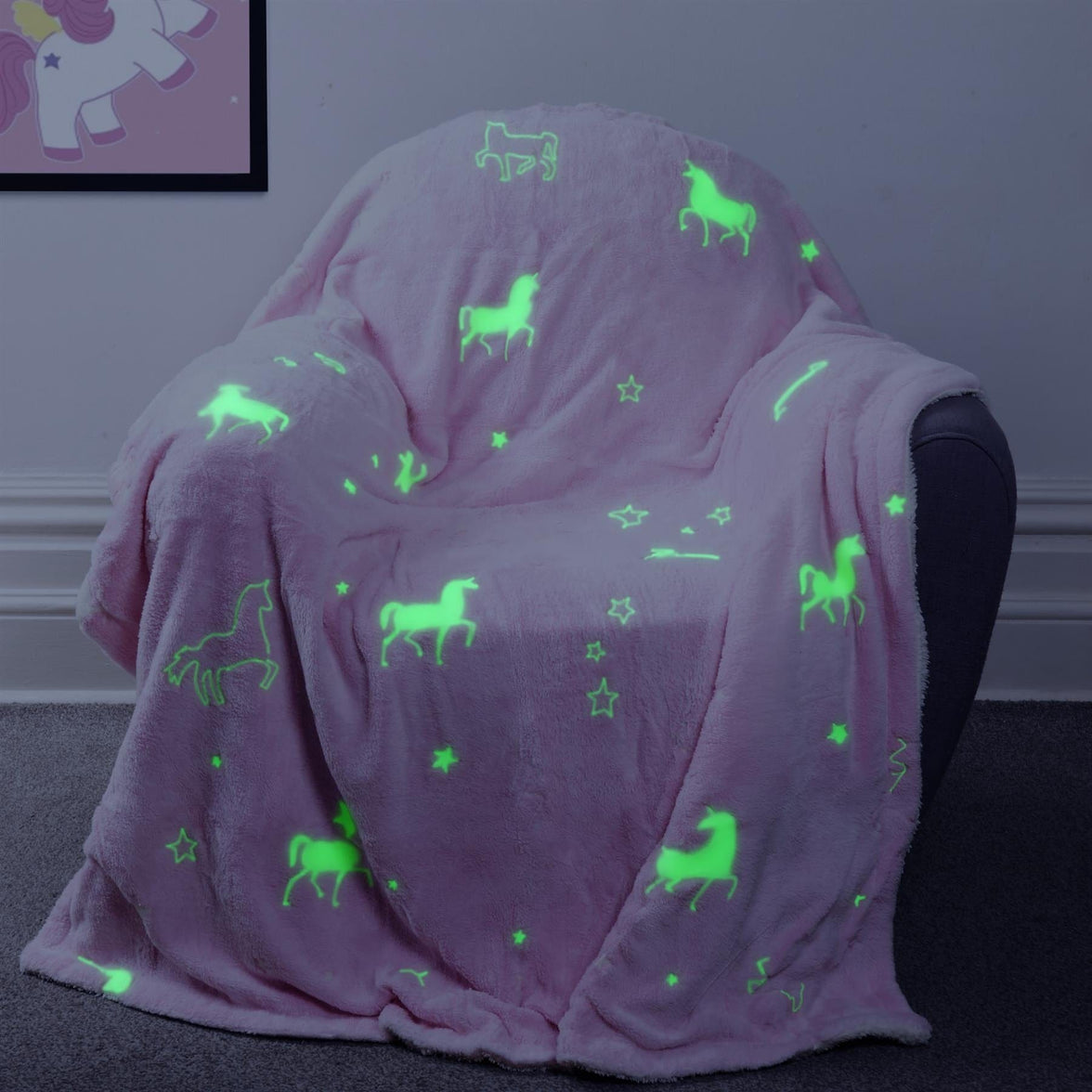 Unicorn Glow in the Dark Teddy Fleece Duvet Set for Kids Girls Magical Bedtime Bedding Warm and Cosy OEKO-TEX Certified Pink by OLIVIA ROCCO Duvet Cover