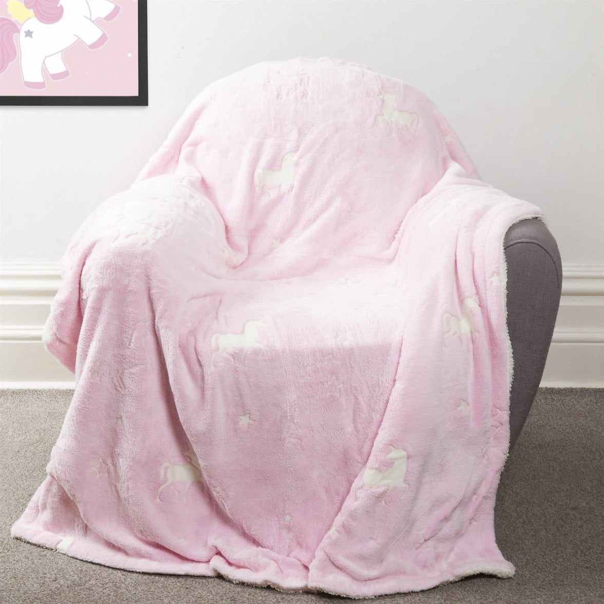 Unicorn Glow in the Dark Teddy Fleece Duvet Set for Kids Girls Magical Bedtime Bedding Warm and Cosy OEKO-TEX Certified Pink by OLIVIA ROCCO Duvet Cover