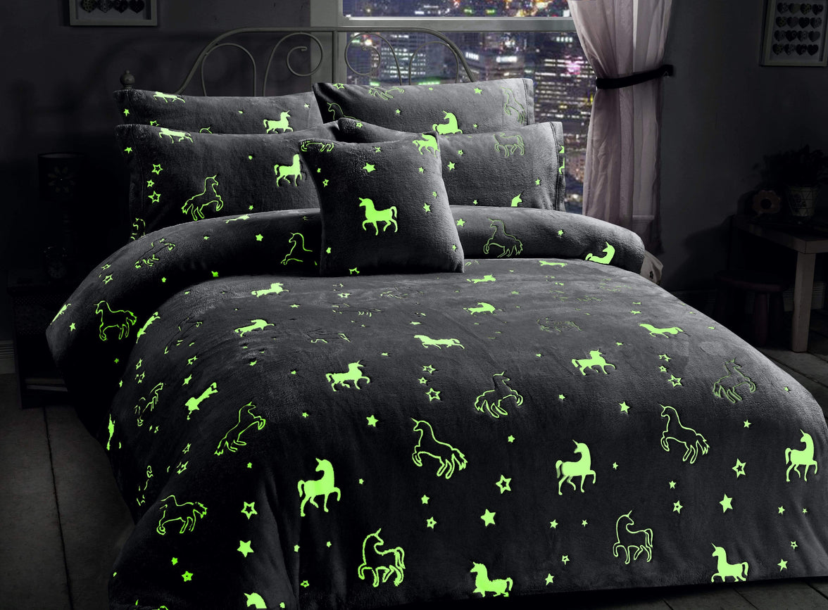 Unicorn Glow in the Dark Teddy Fleece Duvet Set for Kids Girls Magical Bedtime Bedding Warm and Cosy OEKO-TEX Certified Pink by OLIVIA ROCCO Duvet Cover