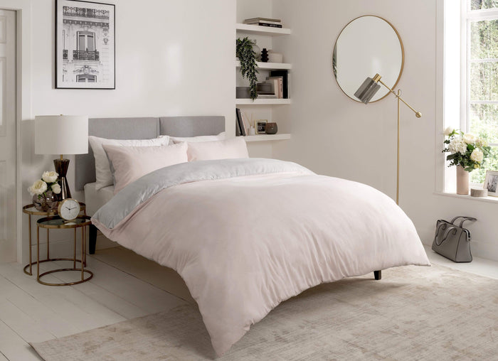 Chambray Reversible Duvet Set Luxurious Cotton Rich Bedding in Elegant Greys and Pinks Available in Single Double and King Sizes by OLIVIA ROCCO SINGLE / PINK Duvet Cover