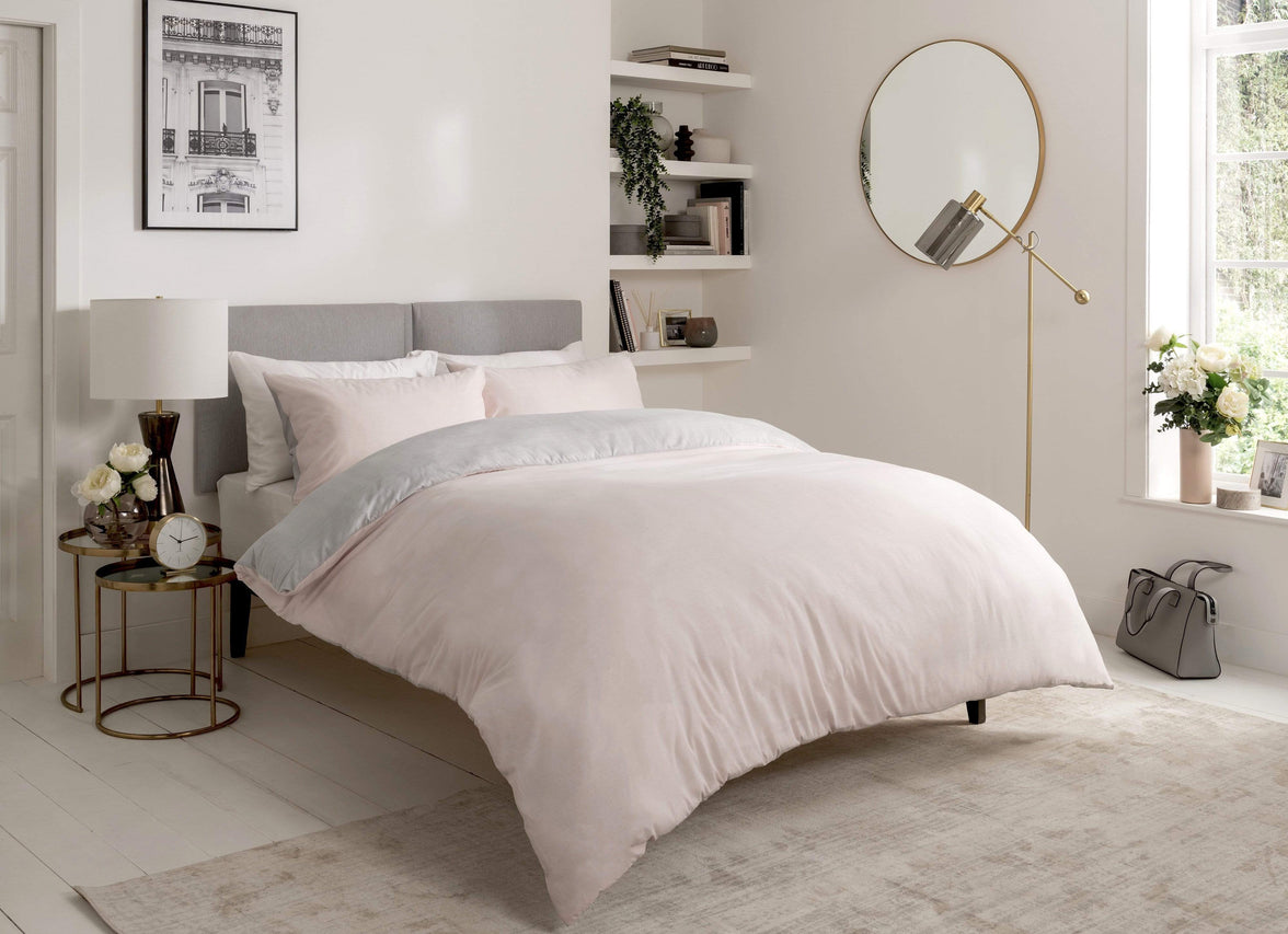 Chambray Reversible Duvet Set Luxurious Cotton Rich Bedding in Elegant Greys and Pinks Available in Single Double and King Sizes by OLIVIA ROCCO SINGLE / PINK Duvet Cover