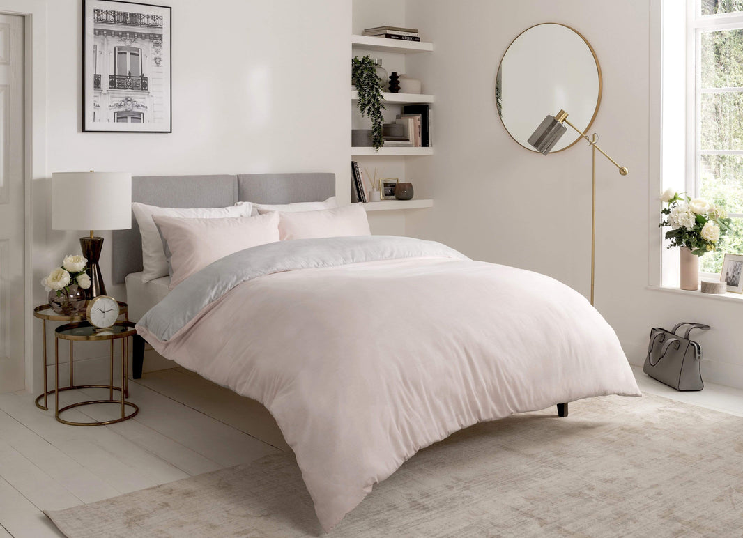 Chambray Reversible Duvet Set Luxurious Cotton Rich Bedding in Elegant Greys and Pinks Available in Single Double and King Sizes by OLIVIA ROCCO SINGLE / PINK Duvet Cover