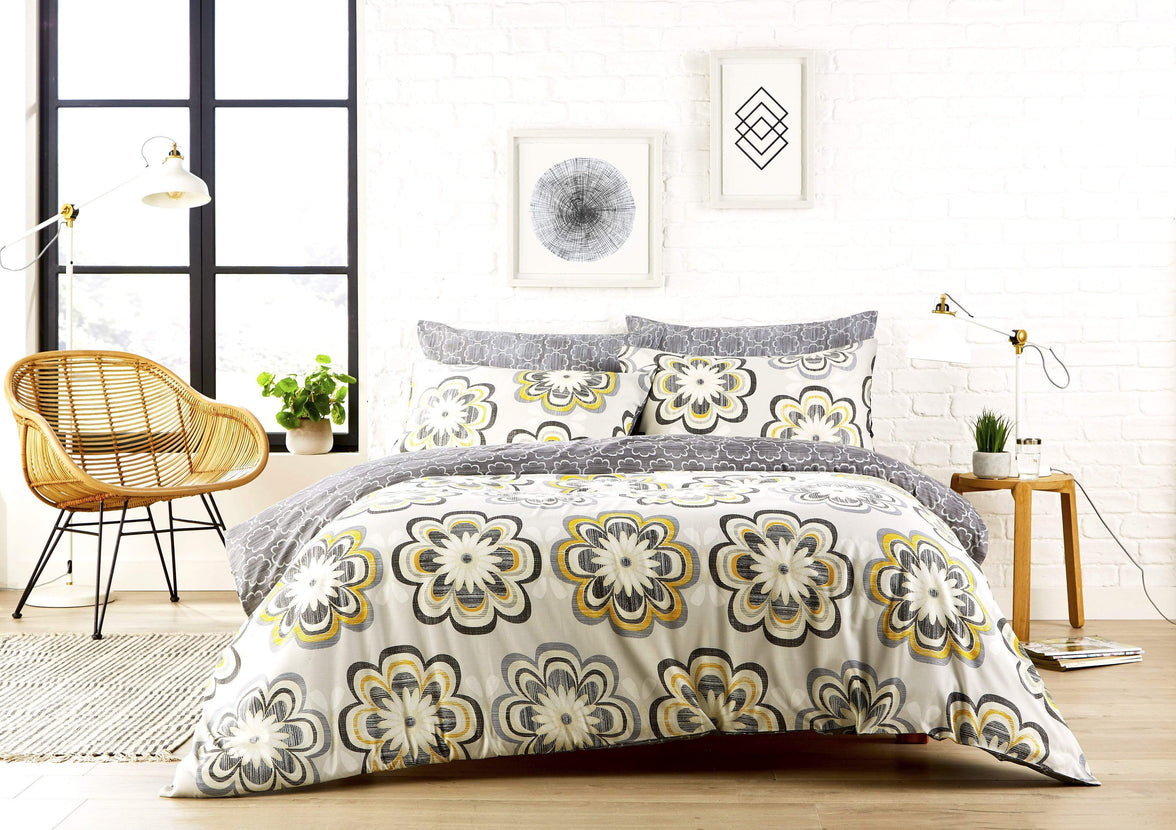 Peony Floral Cotton Rich Duvet Cover Set with Pillowcases Vibrant Modern Luxury Bedding Available in Single Double King Super King by OLIVIA ROCCO SINGLE / OCHRE Duvet Cover
