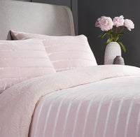 Satin Stripe Reversible Faux Fur Teddy Duvet Cover Set Super Soft Plush Bedding for Winter Available in Single Double and King Sizes by OLIVIA ROCCO Duvet Cover