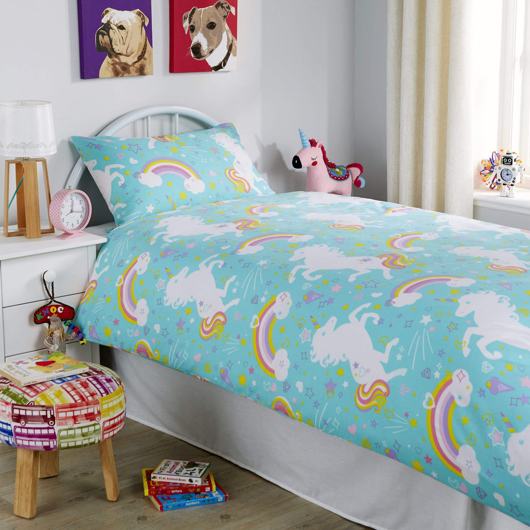 Magical Unicorn Fairytale Duvet Cover Set for Kids Cotton-Rich Whimsical Design OEKO-TEX Certified Bedding Available Single Double by OLIVIA ROCCO Duvet Cover