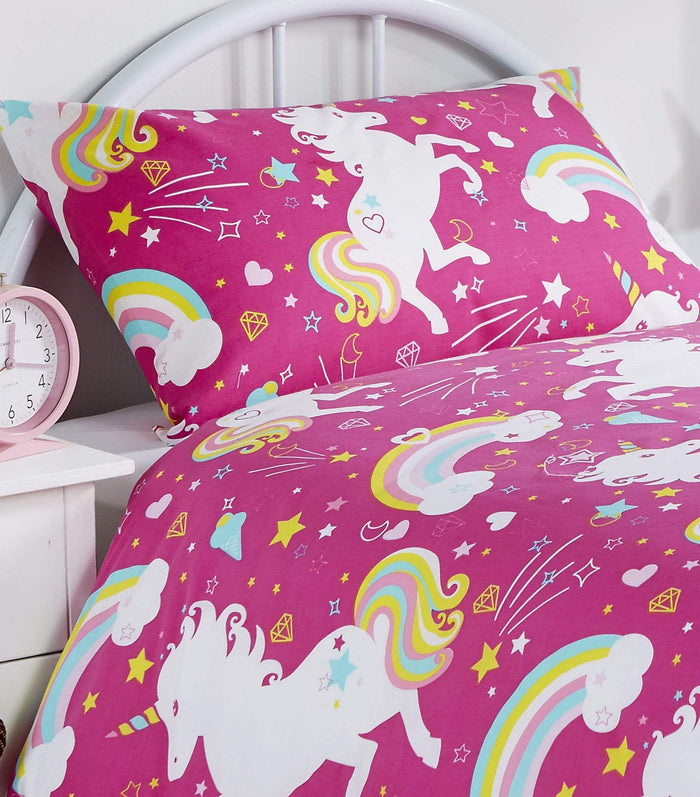 Magical Unicorn Fairytale Duvet Cover Set for Kids Cotton-Rich Whimsical Design OEKO-TEX Certified Bedding Available Single Double by OLIVIA ROCCO SINGLE / PINK Duvet Cover