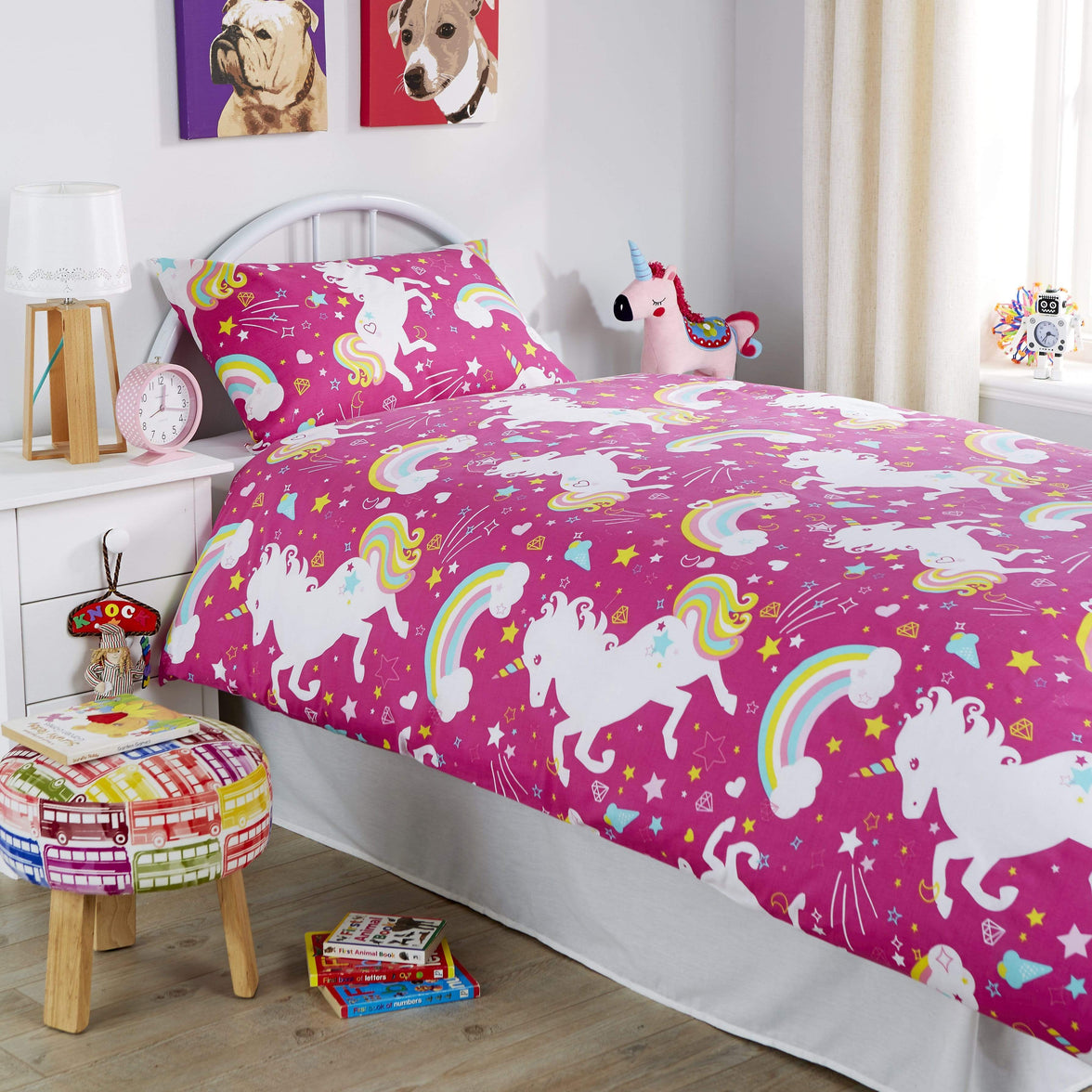 Magical Unicorn Fairytale Duvet Cover Set for Kids Cotton-Rich Whimsical Design OEKO-TEX Certified Bedding Available Single Double by OLIVIA ROCCO Duvet Cover