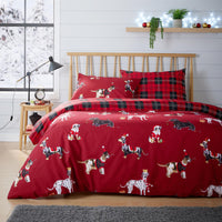 Festive Christmas Dogs Reversible Duvet Cover Set Cotton Rich OEKO-TEX Certified Bedding in Single Double King Sizes by OLIVIA ROCCO Duvet Cover