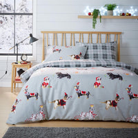 Festive Christmas Dogs Reversible Duvet Cover Set Cotton Rich OEKO-TEX Certified Bedding in Single Double King Sizes by OLIVIA ROCCO Duvet Cover