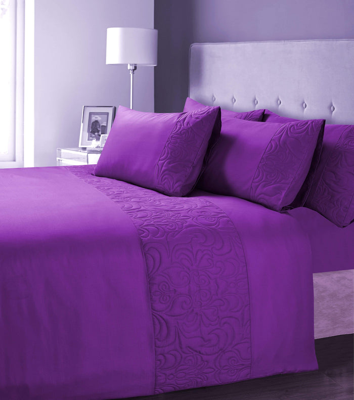 Venezia Embellished Duvet Set Luxurious Cosy and Easy Care Quilt Cover in Various Colours and Sizes by OLIVIA ROCCO SINGLE / PURPLE Duvet Cover