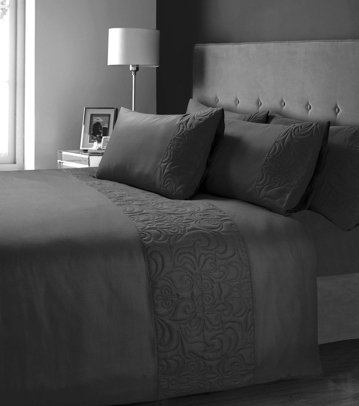 Venezia Embellished Duvet Set Luxurious Cosy and Easy Care Quilt Cover in Various Colours and Sizes by OLIVIA ROCCO SINGLE / CHARCOAL Duvet Cover