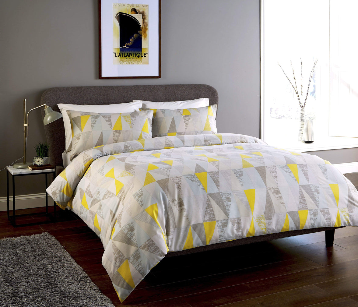 Geo Design Luxurious Cotton Rich Duvet Set Super Soft OEKO-TEX Certified Fabric Ideal for Bedroom Decor Available in Single Double King Sizes by OLIVIA ROCCO SINGLE / OCHRE Duvet Cover