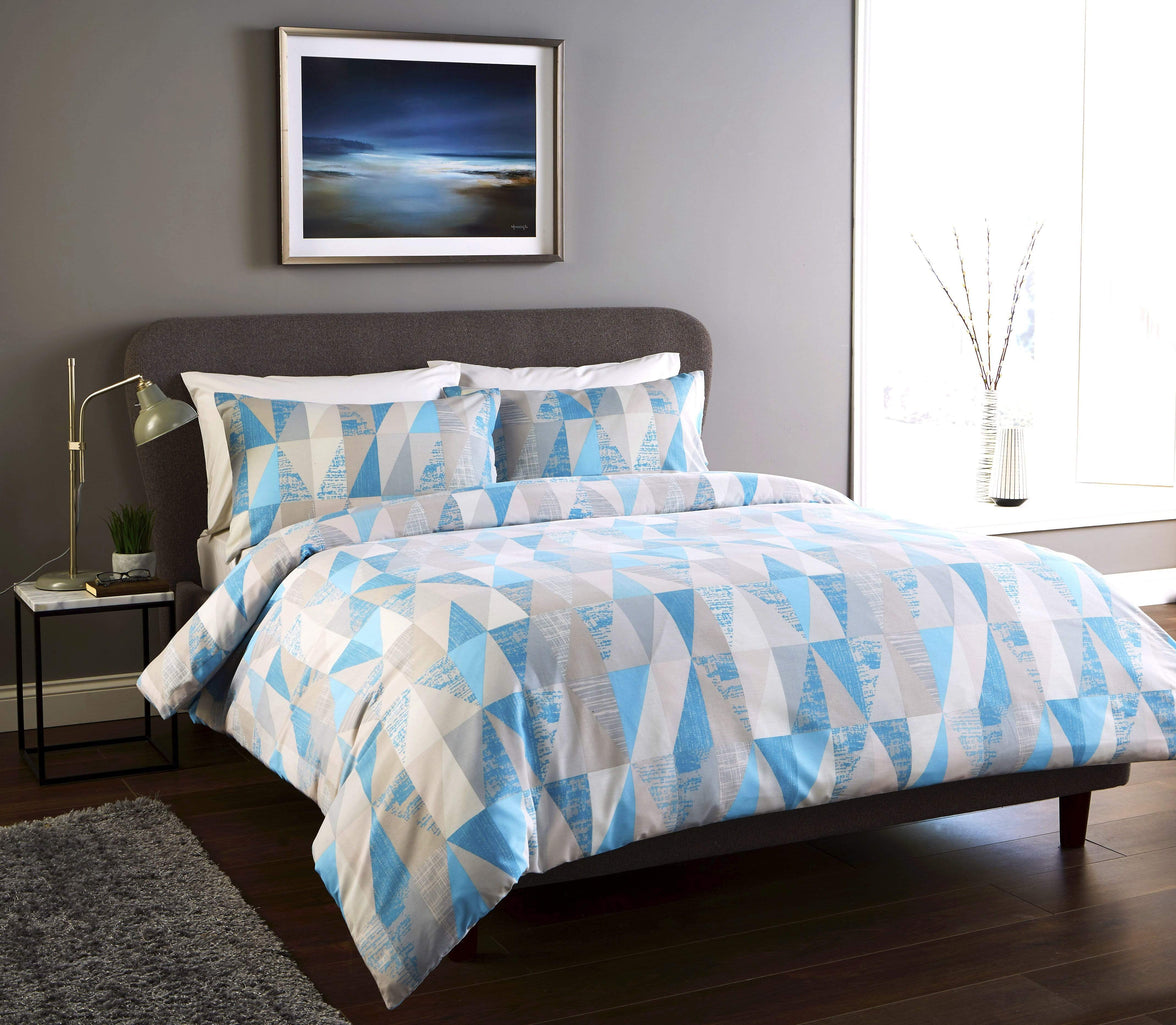 Geo Design Luxurious Cotton Rich Duvet Set Super Soft OEKO-TEX Certified Fabric Ideal for Bedroom Decor Available in Single Double King Sizes by OLIVIA ROCCO SINGLE / TEAL Duvet Cover