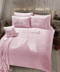 Angel Wings Luxurious Teddy Fleece Duvet Set Super Soft Faux Fur Bedding Pillow Cases Bed Throw Cushion in Pink White Grey by OLIVIA ROCCO SINGLE / PINK Duvet Cover