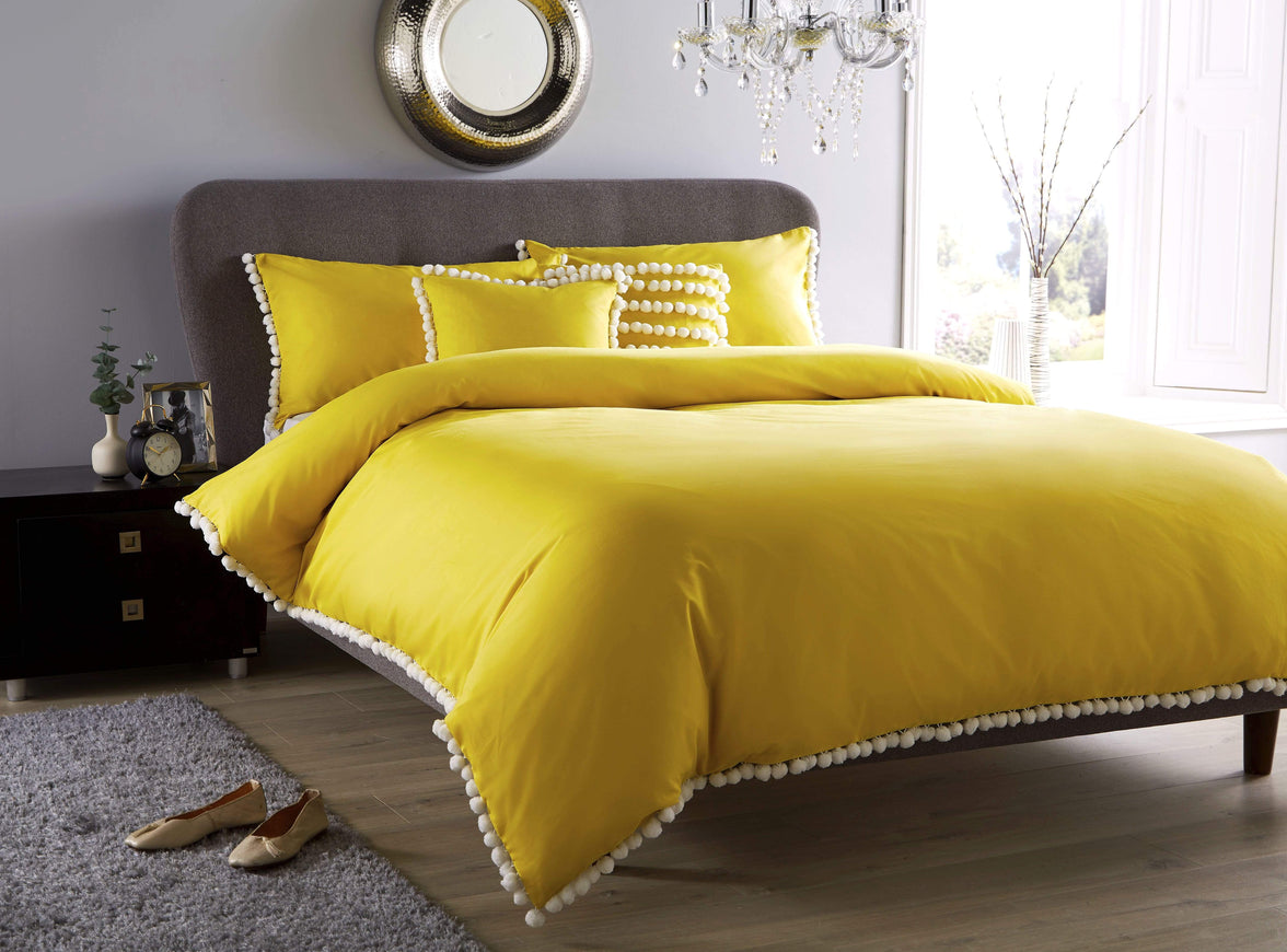 Hand Stitched Pom Pom Cotton Rich Duvet Set Durable Elegant Bedding in Multiple Sizes and Colours Perfect for Master Suites and Guest Rooms by OLIVIA ROCCO SINGLE / OCHRE Duvet Cover