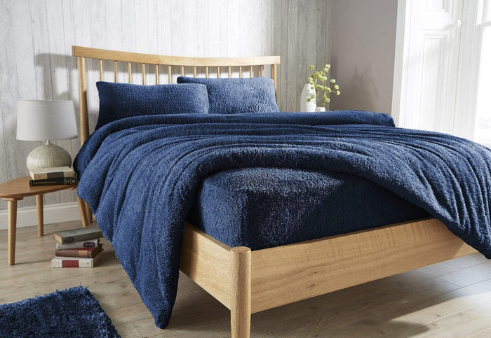 Plush Super Soft Teddy Fleece Fitted Sheet Warm Bedding for Winter Snug Fit Elastic Edges Multiple Sizes Stylish Colours Fluffy Bedding by OLIVIA ROCCO NAVY / SINGLE Fitted Sheet