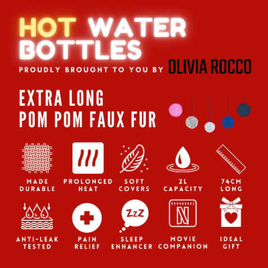 Extra Long 2L Hot Water Bottle with Plush Faux Fur Cover for Cosy Nights Natural Rubber UK Safe Tested Soft Fleece Ideal Gift for Adults Kids by OLIVIA ROCCO Hot Water Bottle