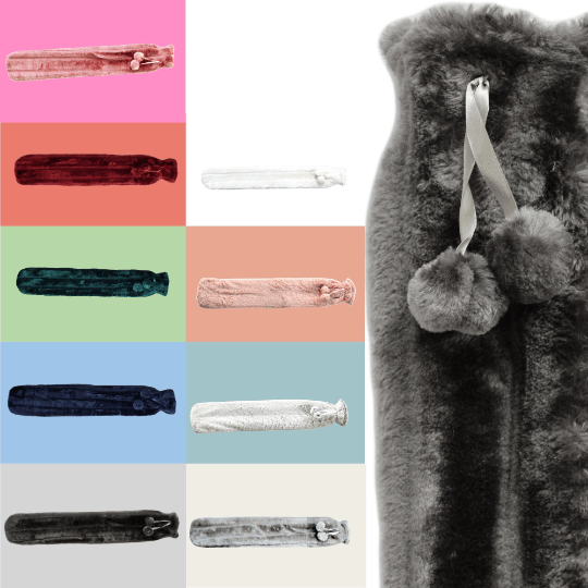 Extra Long 2L Hot Water Bottle with Plush Faux Fur Cover for Cosy Nights Natural Rubber UK Safe Tested Soft Fleece Ideal Gift for Adults Kids by OLIVIA ROCCO Hot Water Bottle