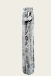 Extra Long 2L Hot Water Bottle with Plush Faux Fur Cover for Cosy Nights Natural Rubber UK Safe Tested Soft Fleece Ideal Gift for Adults Kids by OLIVIA ROCCO SILVER Hot Water Bottle
