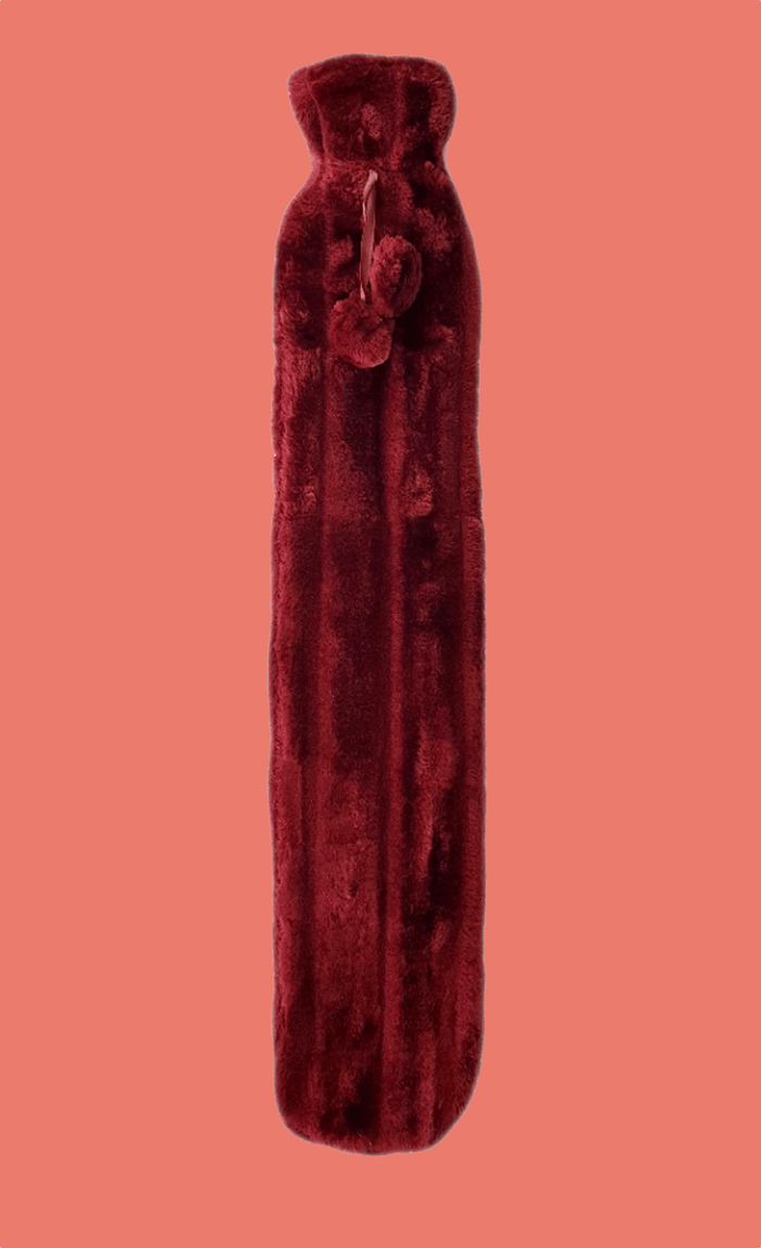 Extra Long 2L Hot Water Bottle with Plush Faux Fur Cover for Cosy Nights Natural Rubber UK Safe Tested Soft Fleece Ideal Gift for Adults Kids by OLIVIA ROCCO CLARET Hot Water Bottle