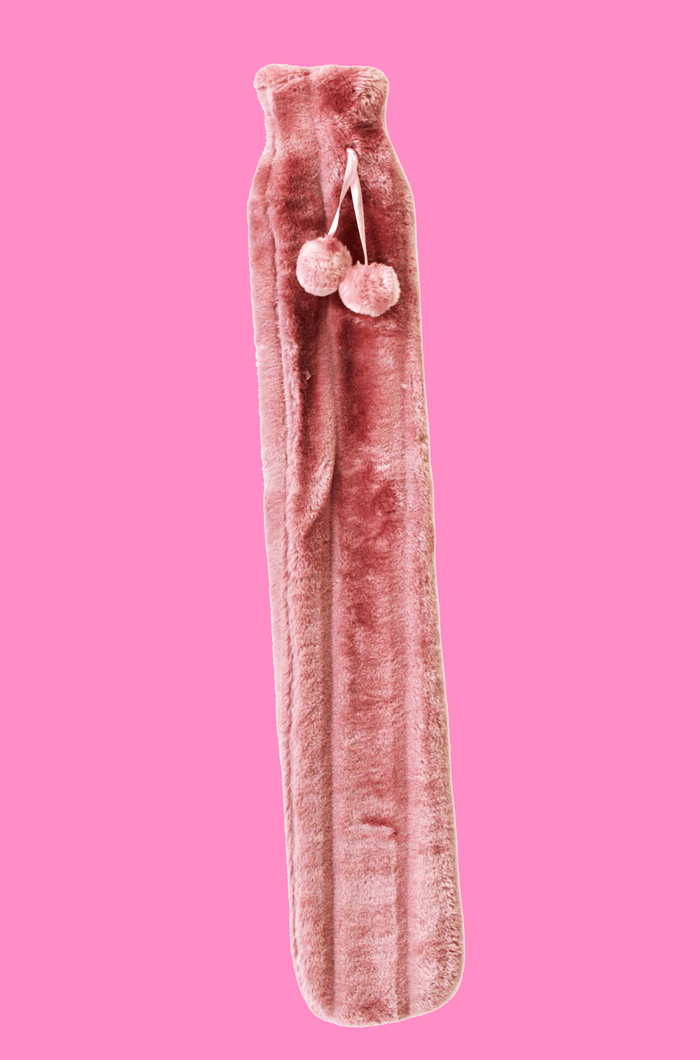 Extra Long 2L Hot Water Bottle with Plush Faux Fur Cover for Cosy Nights Natural Rubber UK Safe Tested Soft Fleece Ideal Gift for Adults Kids by OLIVIA ROCCO BLUSH PINK Hot Water Bottle