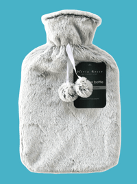 2L Soft Plush Hot Water Bottle with Faux Fur Pom Pom Cover for Warmth Durable Natural Rubber UK Safe Tested Cozy Winter Comfort Ideal Gift for Adults Kids by OLIVIA ROCCO SHIMMER GREY Hot Water Bottle