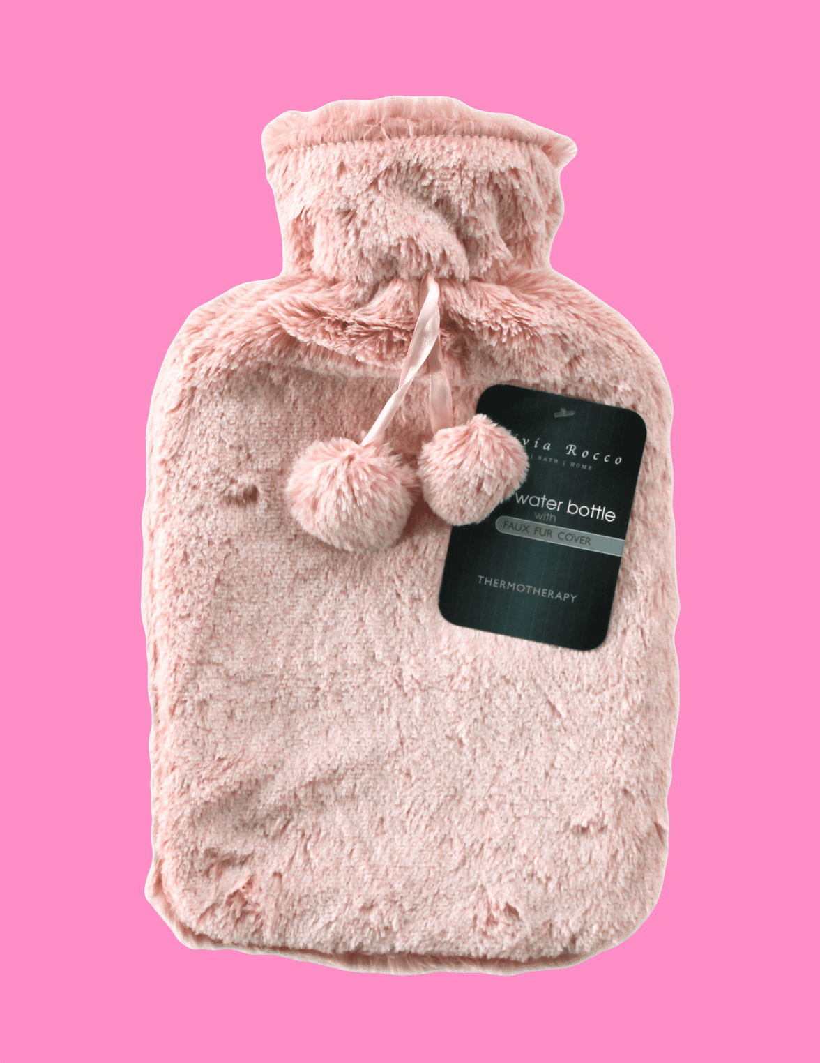 2L Soft Plush Hot Water Bottle with Faux Fur Pom Pom Cover for Warmth Durable Natural Rubber UK Safe Tested Cozy Winter Comfort Ideal Gift for Adults Kids by OLIVIA ROCCO DUSKY PINK Hot Water Bottle