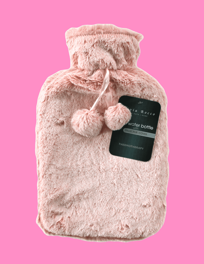 2L Soft Plush Hot Water Bottle with Faux Fur Pom Pom Cover for Warmth Durable Natural Rubber UK Safe Tested Cozy Winter Comfort Ideal Gift for Adults Kids by OLIVIA ROCCO DUSKY PINK Hot Water Bottle