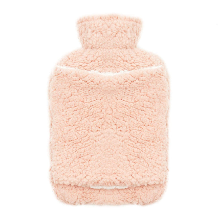 Teddy Fleece Hot Water Bottle with Hand Warmer Pocket Luxurious 2L Natural Rubber for Winter Comfort Natural Rubber UK Safe Tested Ideal Gift for Adults Kids by OLIVIA ROCCO PINK Hot Water Bottle