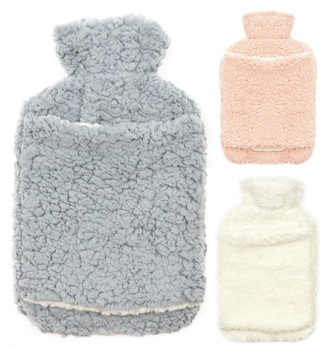 Teddy Fleece Hot Water Bottle with Hand Warmer Pocket Luxurious 2L Natural Rubber for Winter Comfort Natural Rubber UK Safe Tested Ideal Gift for Adults Kids by OLIVIA ROCCO Hot Water Bottle