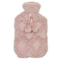 Diamond Fleece Plush Hot Water Bottle 2L with Pom Poms for Ultimate Warmth and Comfort Natural Rubber UK Safe Tested Ideal Gift for Adults Kids by OLIVIA ROCCO PINK Hot Water Bottle