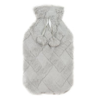 Diamond Fleece Plush Hot Water Bottle 2L with Pom Poms for Ultimate Warmth and Comfort Natural Rubber UK Safe Tested Ideal Gift for Adults Kids by OLIVIA ROCCO GREY Hot Water Bottle
