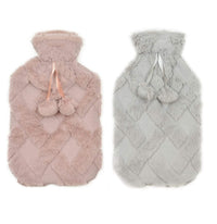 Diamond Fleece Plush Hot Water Bottle 2L with Pom Poms for Ultimate Warmth and Comfort Natural Rubber UK Safe Tested Ideal Gift for Adults Kids by OLIVIA ROCCO Hot Water Bottle