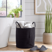 Large Woven Cotton Laundry Basket with Handles Durable Rope Storage Bin for Clothes Toys Household Items Versatile Organizer in Black Grey Natural OLIVIA ROCCO BLACK Laundry Basktets