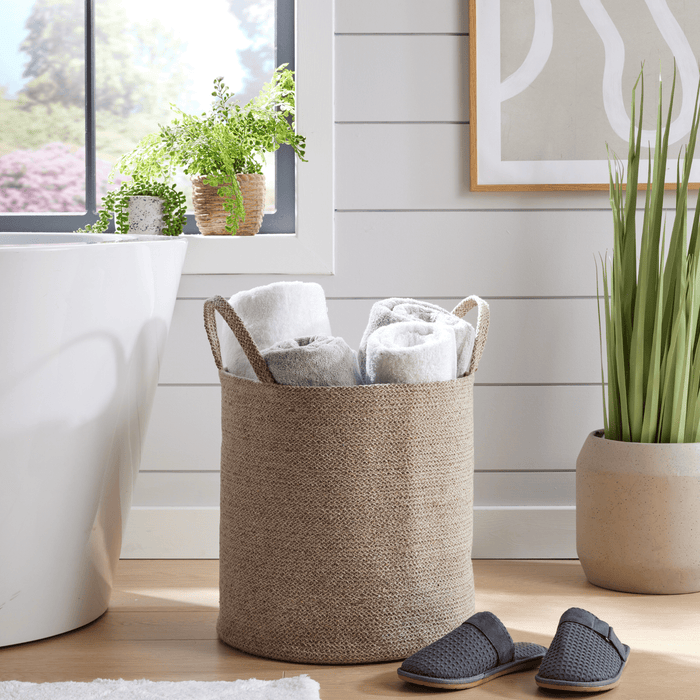 Large Woven Cotton Laundry Basket with Handles Durable Rope Storage Bin for Clothes Toys Household Items Versatile Organizer in Black Grey Natural OLIVIA ROCCO NATURAL Laundry Basktets