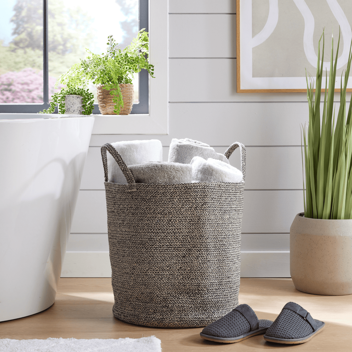 Large Woven Cotton Laundry Basket with Handles Durable Rope Storage Bin for Clothes Toys Household Items Versatile Organizer in Black Grey Natural OLIVIA ROCCO GREY Laundry Basktets