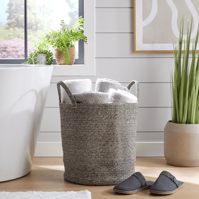 Large Woven Cotton Laundry Basket with Handles Durable Rope Storage Bin for Clothes Toys Household Items Versatile Organizer in Black Grey Natural OLIVIA ROCCO GREY Laundry Basktets