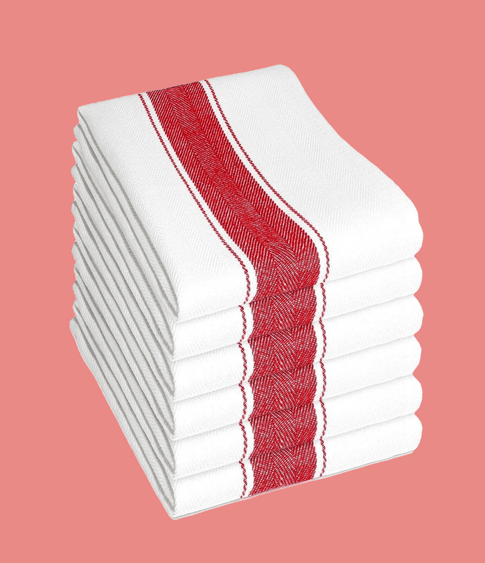 Pack of 6 Herringbone 100 Cotton High Absorbency Tea Towels Durable Luxurious Kitchen Dish Cloths 50 x 75 cm by OLIVIA ROCCO RED Tea Towel