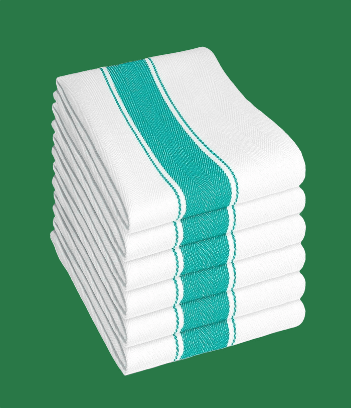 Pack of 6 Herringbone 100 Cotton High Absorbency Tea Towels Durable Luxurious Kitchen Dish Cloths 50 x 75 cm by OLIVIA ROCCO GREEN Tea Towel