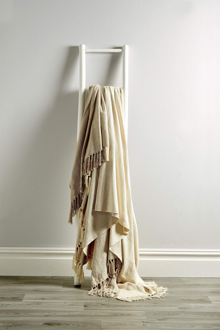Handwoven Large Check Pure Indian Cotton Throw Blanket with Tassels Eco-Friendly Home Decor in Multiple Sizes by OLIVIA ROCCO 127 x 152 cm / NATURAL Throw