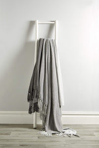 Handwoven Large Check Pure Indian Cotton Throw Blanket with Tassels Eco-Friendly Home Decor in Multiple Sizes by OLIVIA ROCCO 127 x 152 cm / GREY Throw