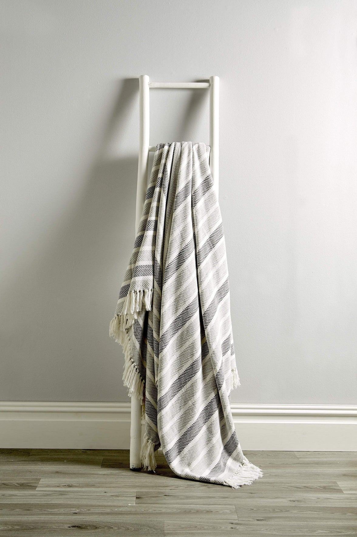 Stripe Handwoven Pure Cotton Throw Blanket with Tassells Eco-Friendly Perfect for Sofa Bed and Home Decor Available in Multiple Sizes and Calming Colours by OLIVIA ROCCO 127 x 152 cm / GREY Throw