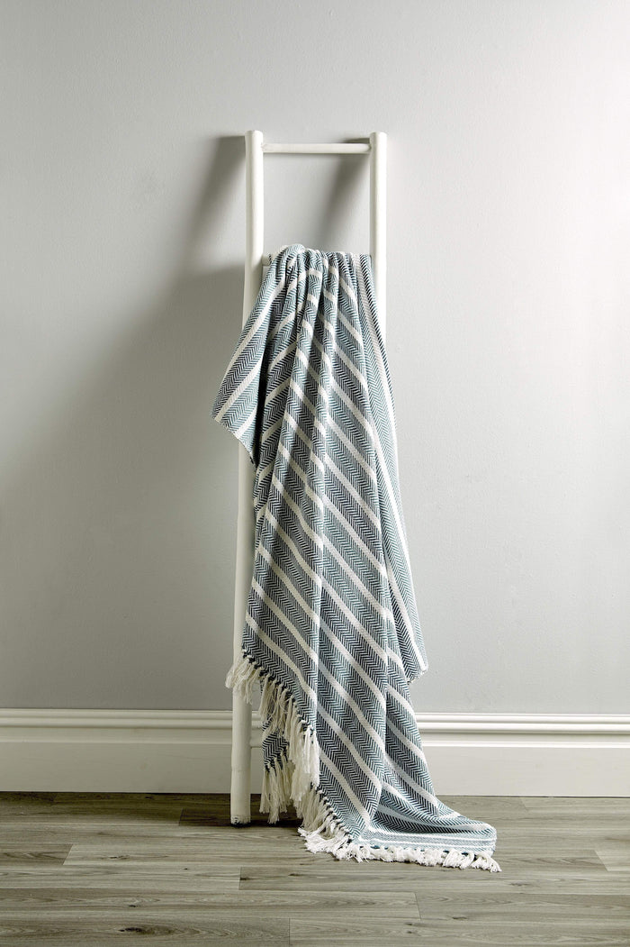 Stripe Handwoven Pure Cotton Throw Blanket with Tassells Eco-Friendly Perfect for Sofa Bed and Home Decor Available in Multiple Sizes and Calming Colours by OLIVIA ROCCO 127 x 152 cm / TEAL Throw