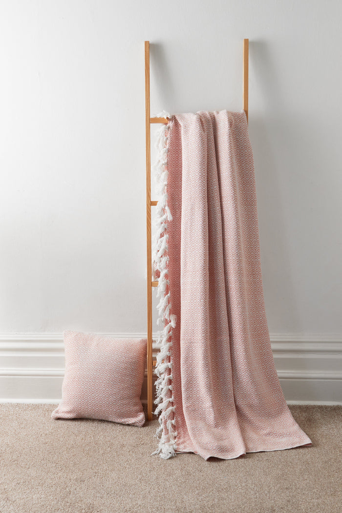Regal Handwoven Pure Cotton Throw Blanket with Diamond Geometric Pattern Eco-Friendly Durable Bedspread Sofa Cover in Multiple Sizes by OLIVIA ROCCO 127 x 152 cm / PINK Throw