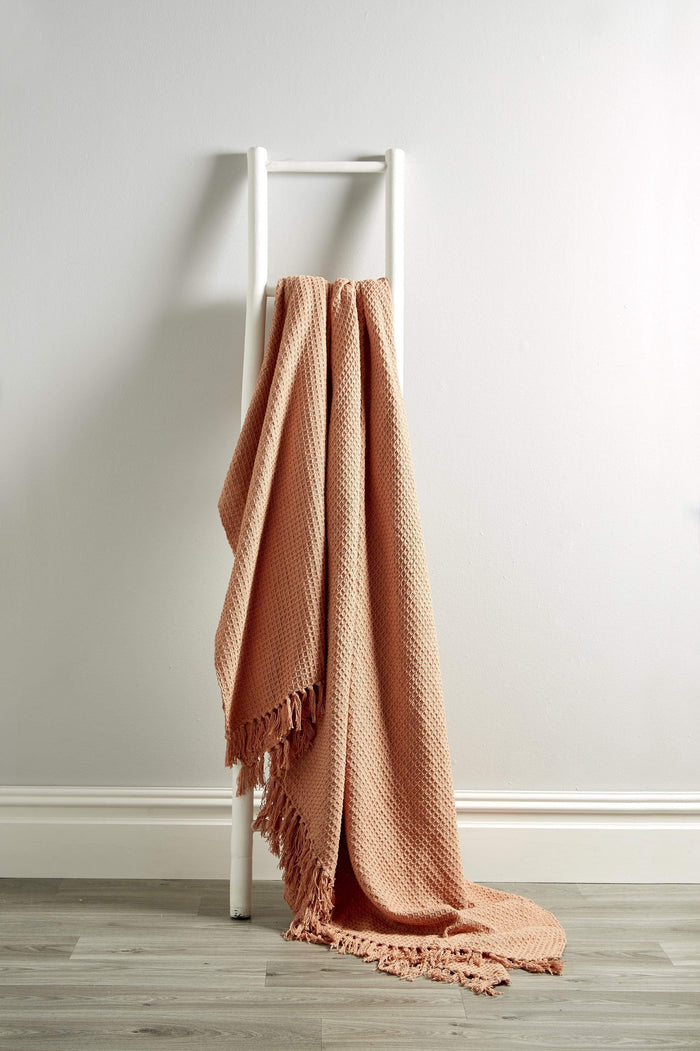 Lisbon Pure Indian Cotton Handwoven Honeycomb Throw Blanket Luxurious Soft Lightweight Easycare Cover for Sofa Bed or Living Room Available in 10 Colours and Sizes by OLIVIA ROCCO 127 x 152 cm / SPICE Throw