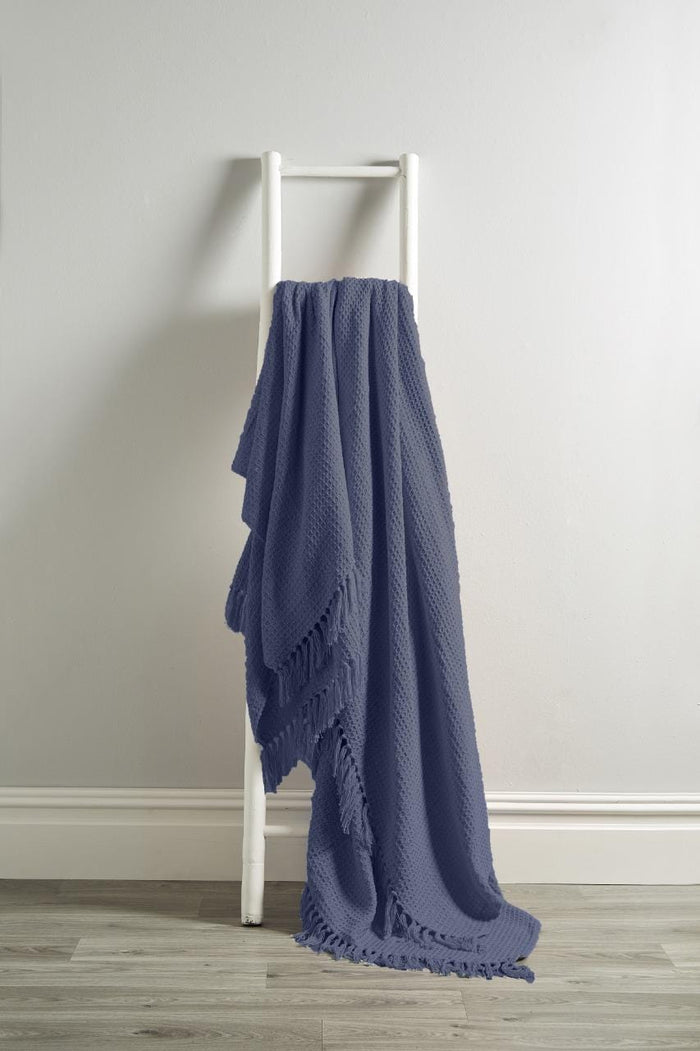 Lisbon Pure Indian Cotton Handwoven Honeycomb Throw Blanket Luxurious Soft Lightweight Easycare Cover for Sofa Bed or Living Room Available in 10 Colours and Sizes by OLIVIA ROCCO 127 x 152 cm / NAVY Throw